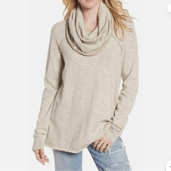 NWT free people BEACH Oatmeal Oversized Funnel Neck Cocoon Pullover - Picture 2 of 5